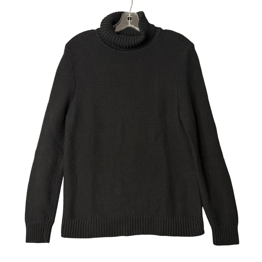 J. Crew Factory Classic Turtleneck Sweater Womens M Black Cotton Wool Blend Knit